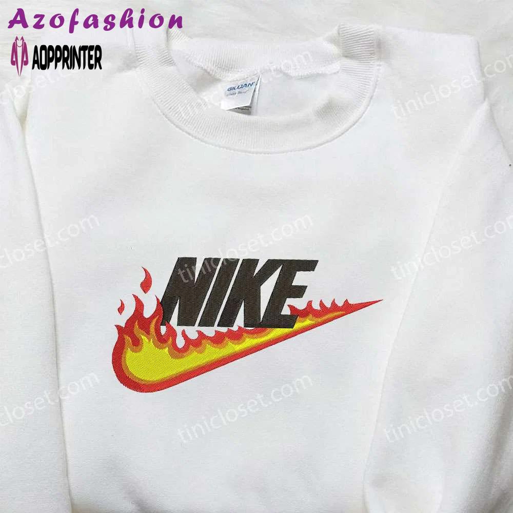 Fire x nike embroidered sweatshirt nike inspired shirt best gift for family Embroidered Shirt