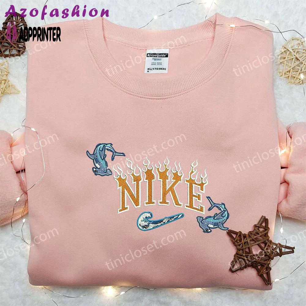 Flame shark x nike embroidered shirt: custom animal design Embroidered Shirt