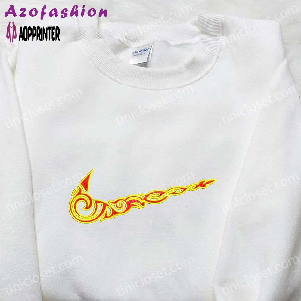 Flame x nike swoosh hoodie: nike inspired embroidered shirt best family gift Embroidered Shirt