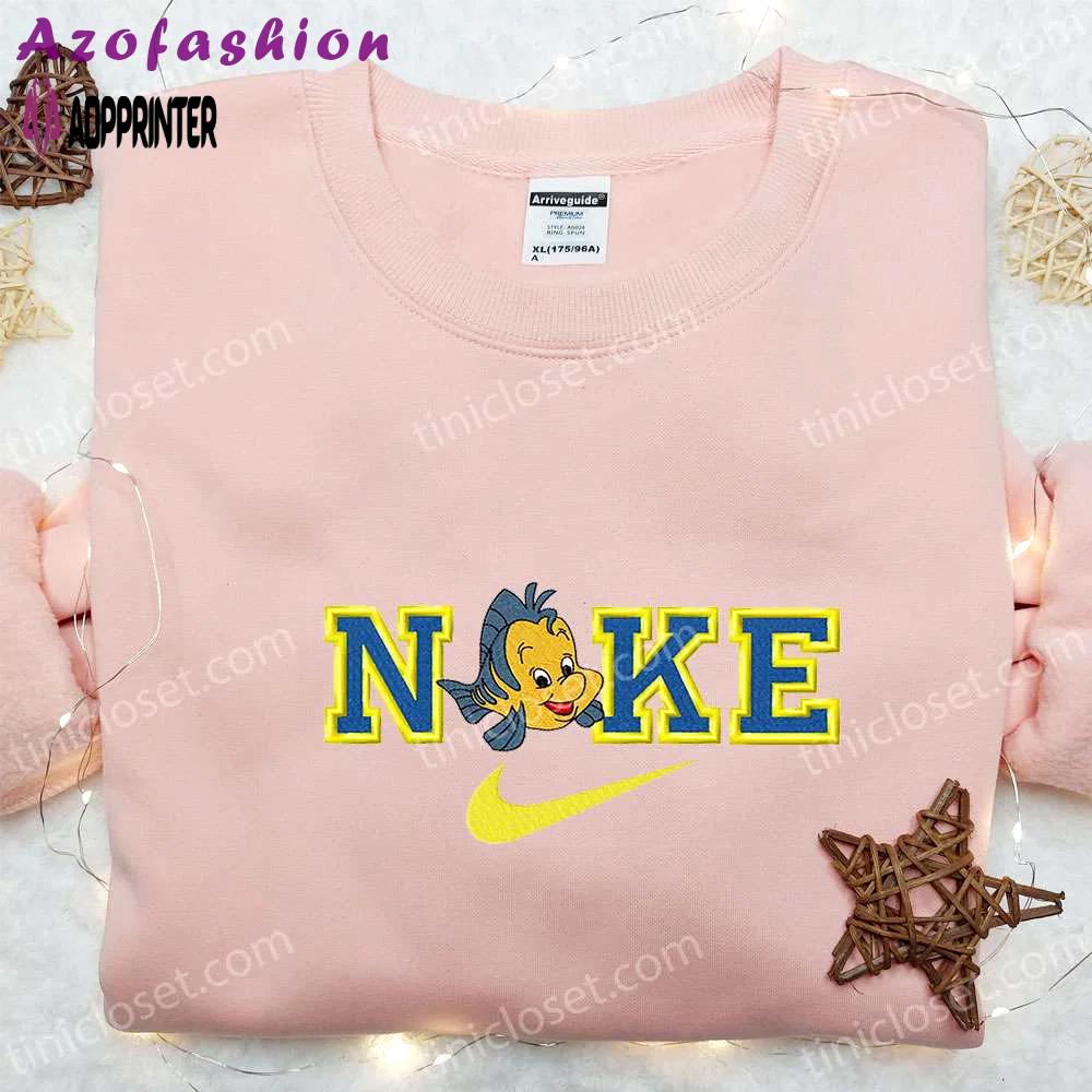 Flounder x nike cartoon embroidered shirt: the little mermaid inspired nike shirt Embroidered Shirt