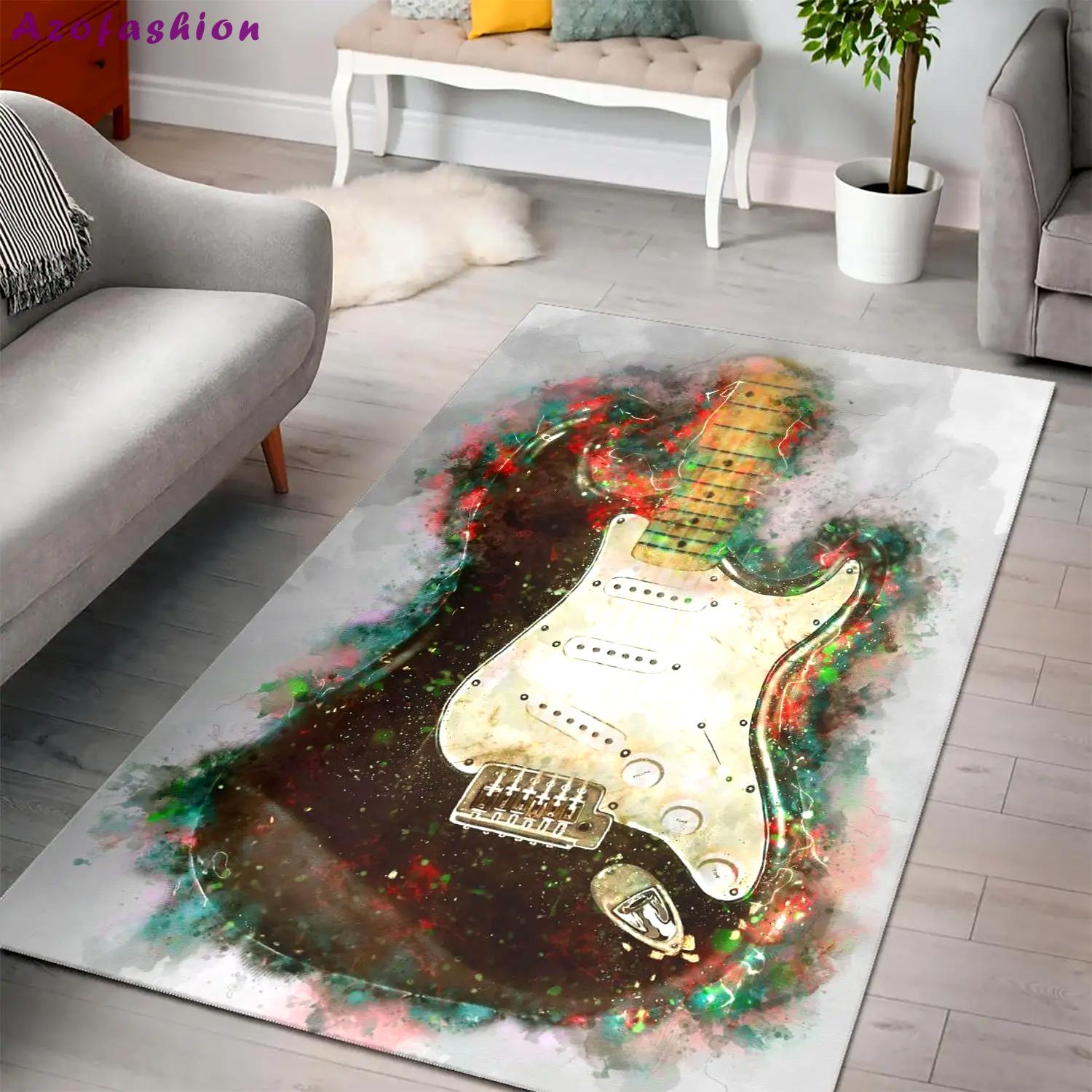Flower on guitar music area rug living room rug home decor carpet rug 1910073 Rectangle Rug