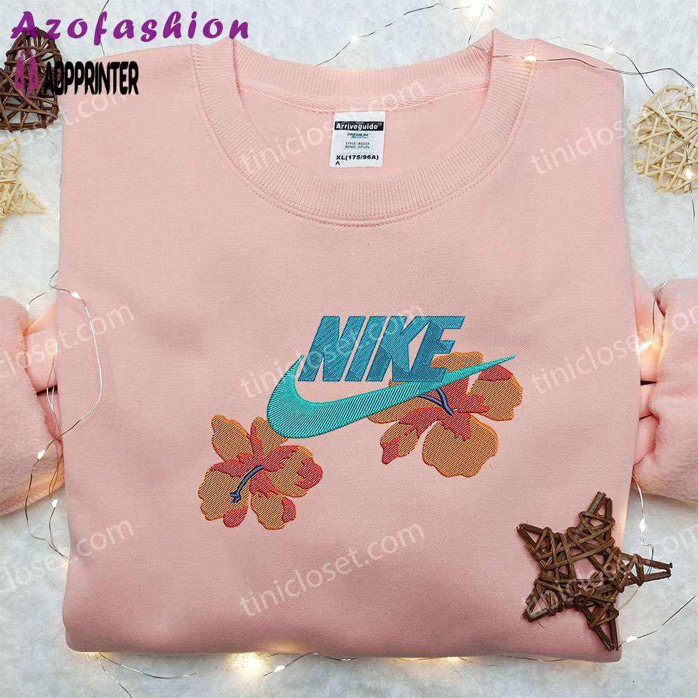 Flowers x nike embroidered sweatshirt: best family gift nike inspired shirt Embroidered Shirt