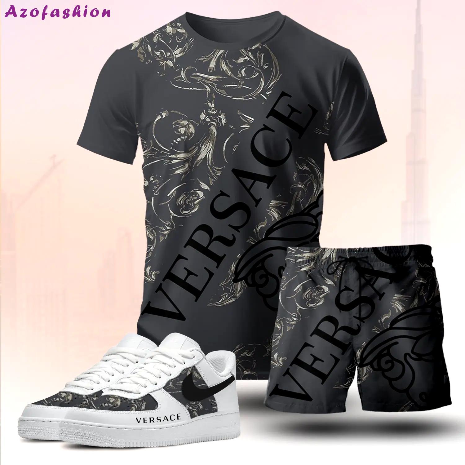For the girls who love bold dark statement prints, baroque graphic tee outfit t-shirt – black with abstract pattern | casual everyday outfit aesthetic ideas T-Shirt Short Sneakers Set