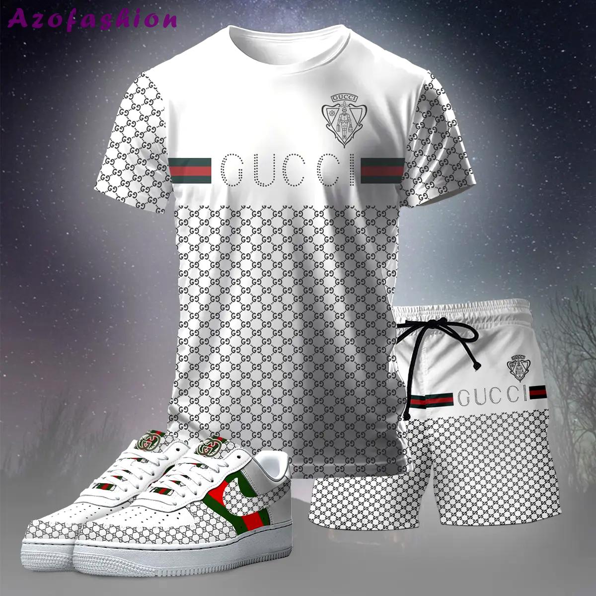 For the girls who love clean luxury streetwear, gucci inspired graphic tee set – white monogram casual everyday outfit T-Shirt Short Sneakers Set