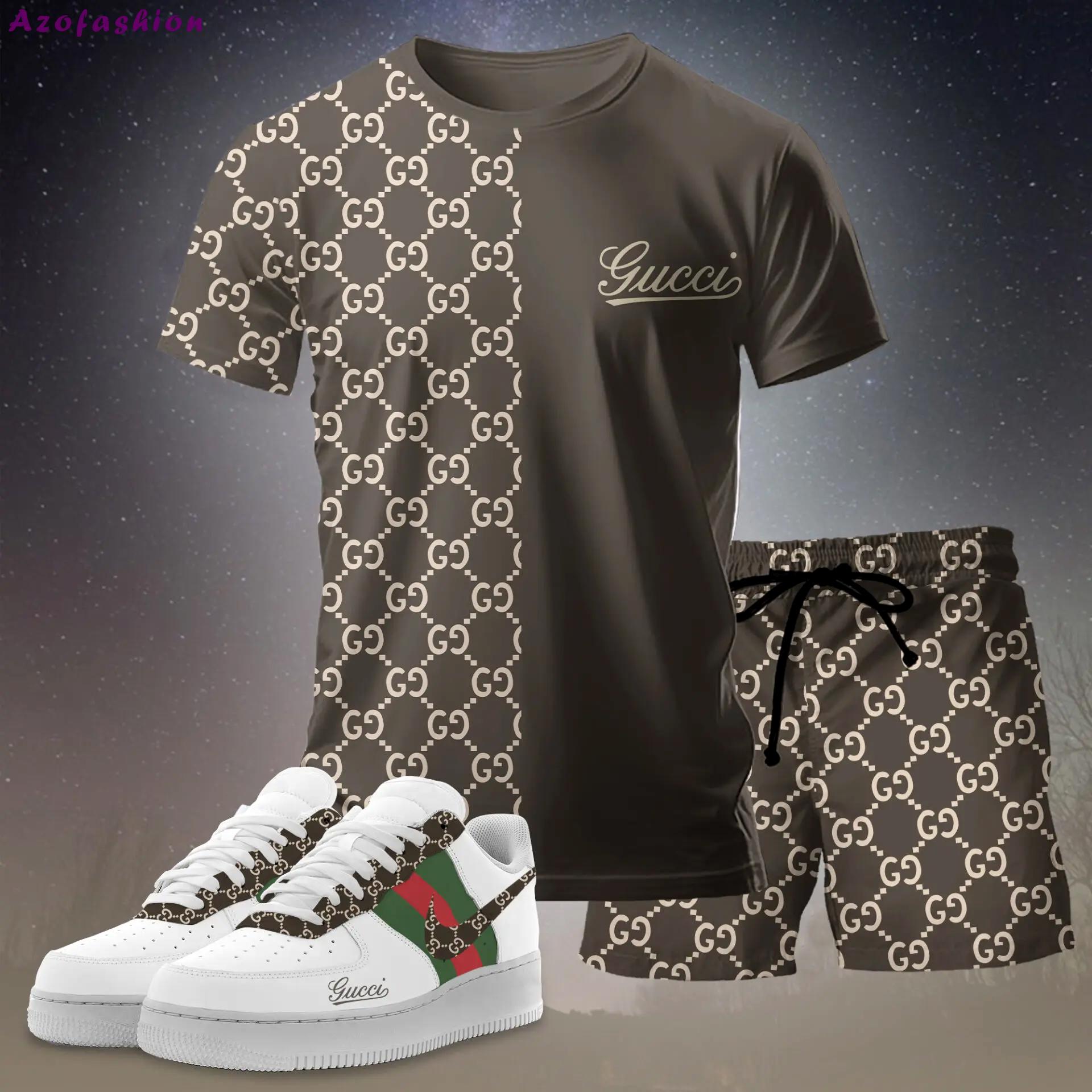 For the girls who love earthy neutral tones, minimal split monogram tee outfit t-shirt – brown and beige graphic print | casual everyday outfit aesthetic ideas T-Shirt Short Sneakers Set