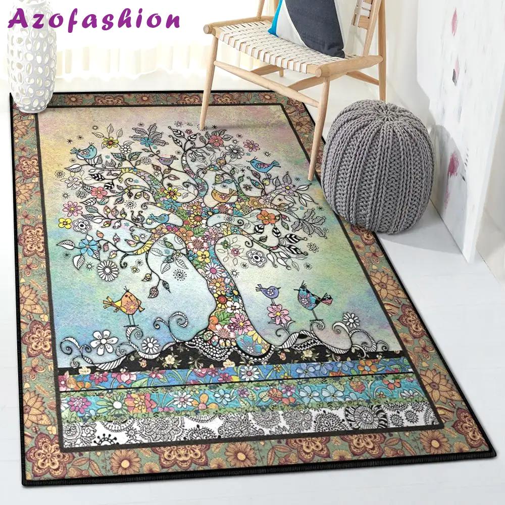 Forest area rugs for living room, flourish tree of life blooming in spring rug Rectangle Rug