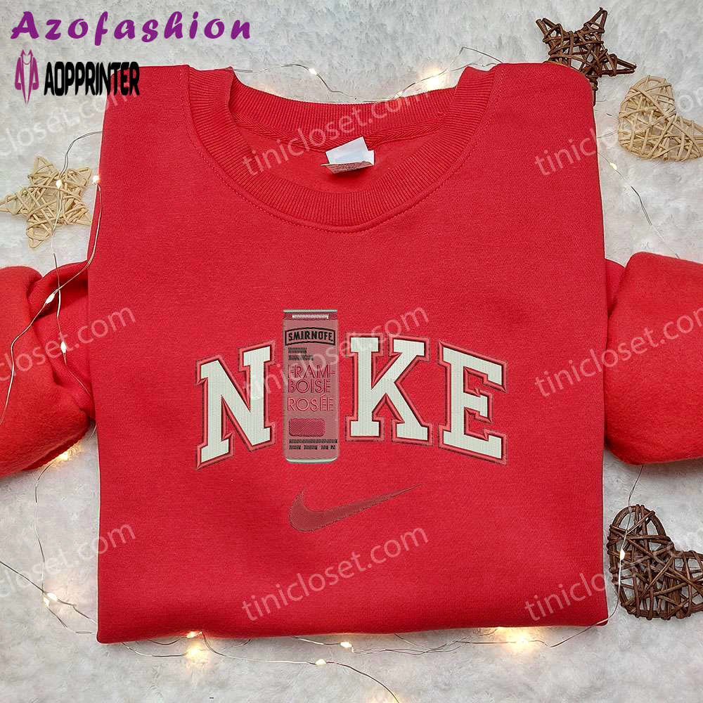Framboise bottle scrat x nike embroidered shirt: unique gift for husband custom nike shirt Embroidered Shirt