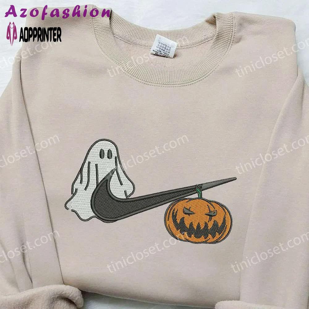 Ghost pumpkin x nike embroidered shirt – unique halloween custom Embroidered Shirt