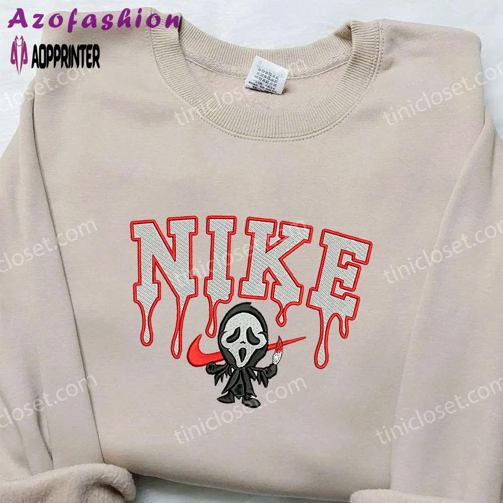 Ghostface x nike embroidered sweatshirt: scream movie & nike inspired shirt Embroidered Shirt