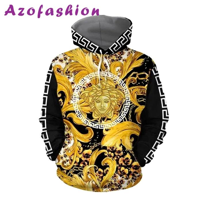 Gianni versace black gold unisex hoodie for men women luxury brand clothing clothes outfit Hoodie 3D