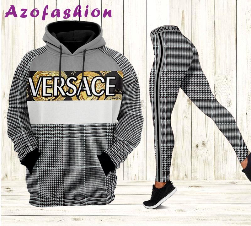 Gianni versace black white hoodie leggings luxury brand clothing clothes outfit for women 126 hcst 75 Hoodie Leggings Set