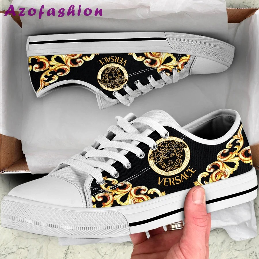 Gianni versace black white low top canvas shoes sneakers hot best for men women 97 lwcs Low Top Canvas Shoes