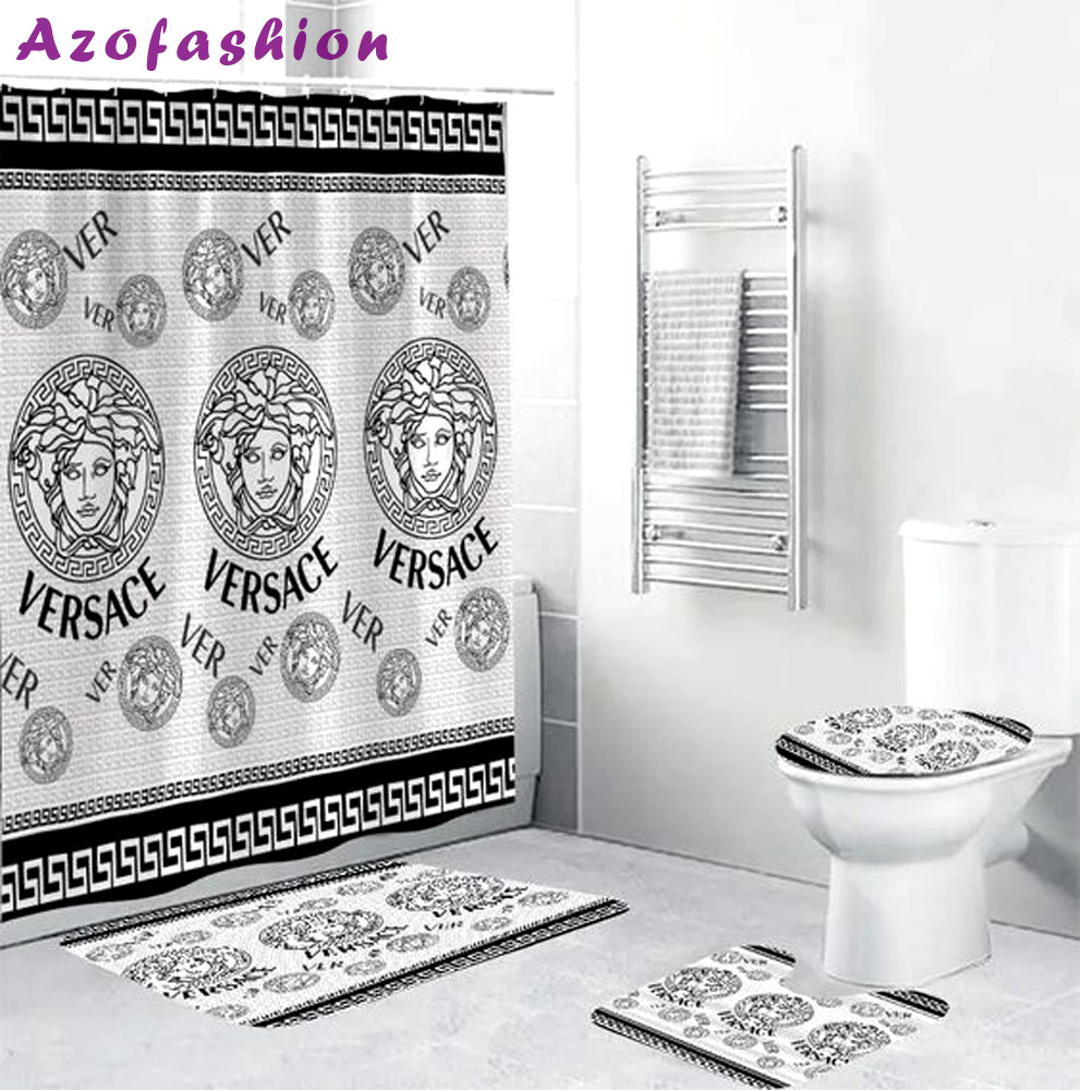 Gianni versace black white luxury fashion brand bath mat home decor bathroom sets hypebeast Bathroom Set
