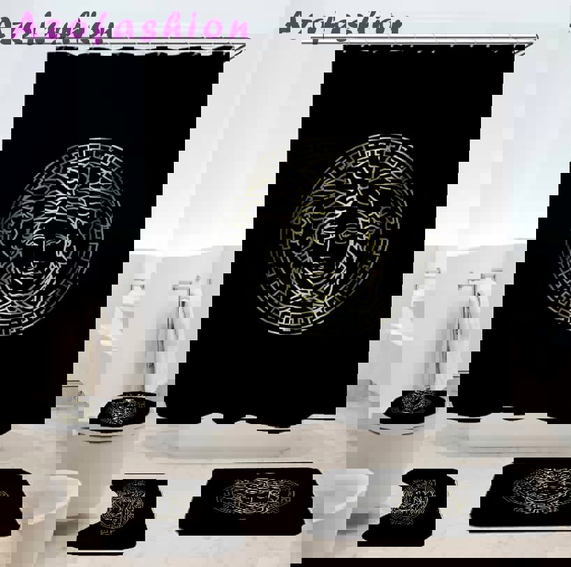 Gianni versace logo type 1927 Bathroom Accessory Sets Pedestal Rug Bathroom Sets Home Decor Toilet Cover Luxury Fashion Brand Bath Mat Set Hypebeast Bathroom Waterproof Shower Curtain