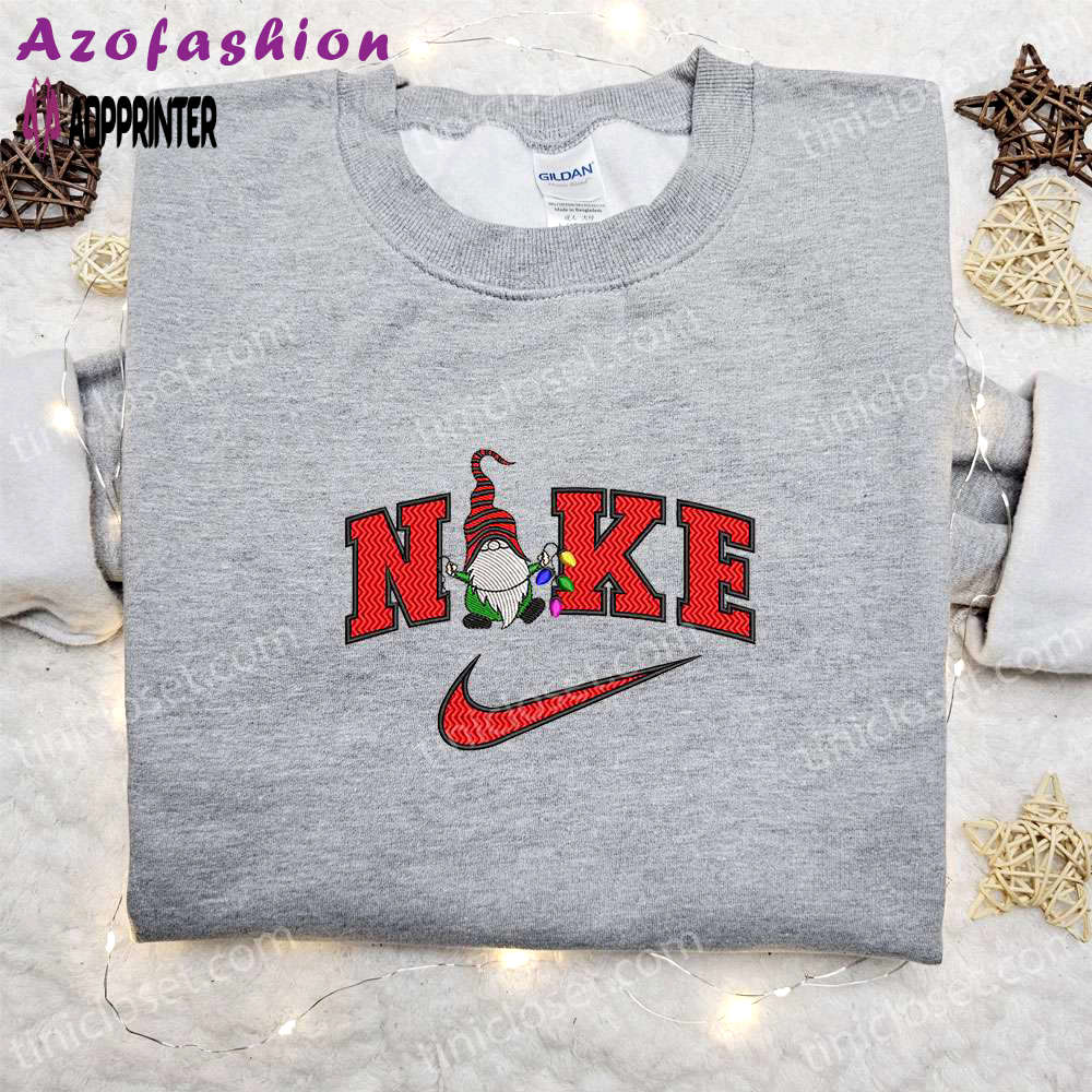 Gnome christmas x nike embroidered sweatshirt: best nike inspired gift for christmas Embroidered Shirt