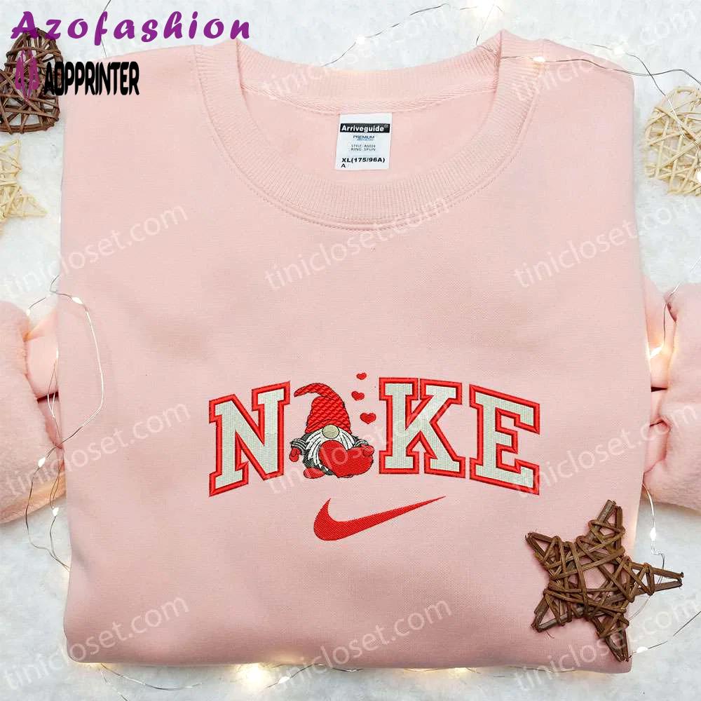 Gnome heart x nike embroidered shirt: best valentine’s day gift Embroidered Shirt