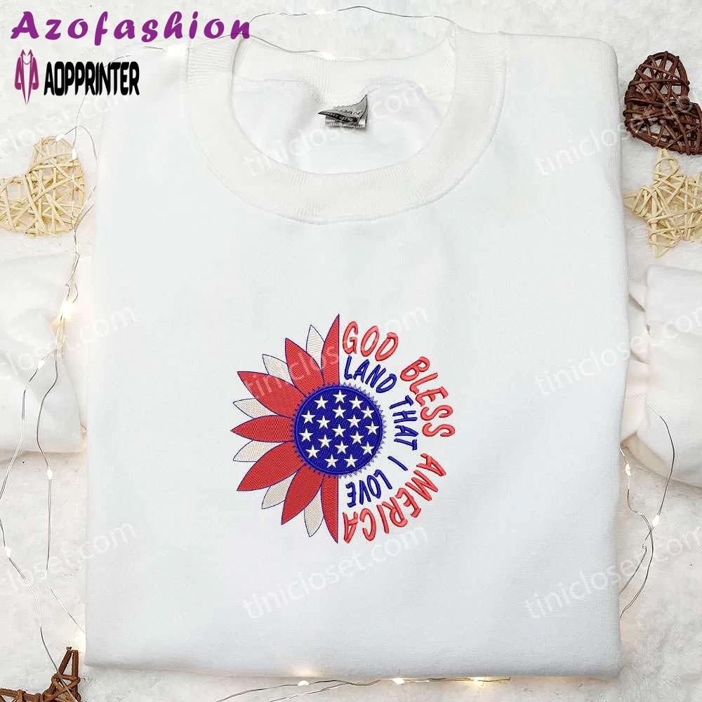 God bless american land embroidered shirt: best patriotic shirts & national day gifts Embroidered Shirt