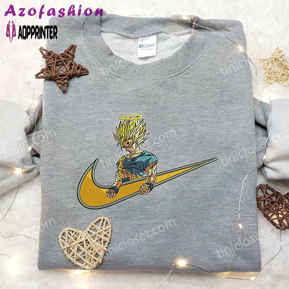 Goku angel x nike embroidered shirt: dragon ball custom design for ultimate style Embroidered Shirt