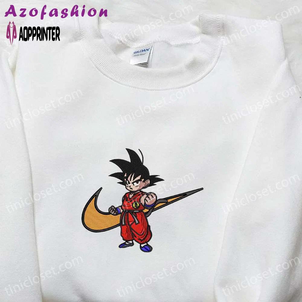 Goku kid x nike swoosh anime embroidered sweatshirt: dragon ball & nike inspired shirt Embroidered Shirt