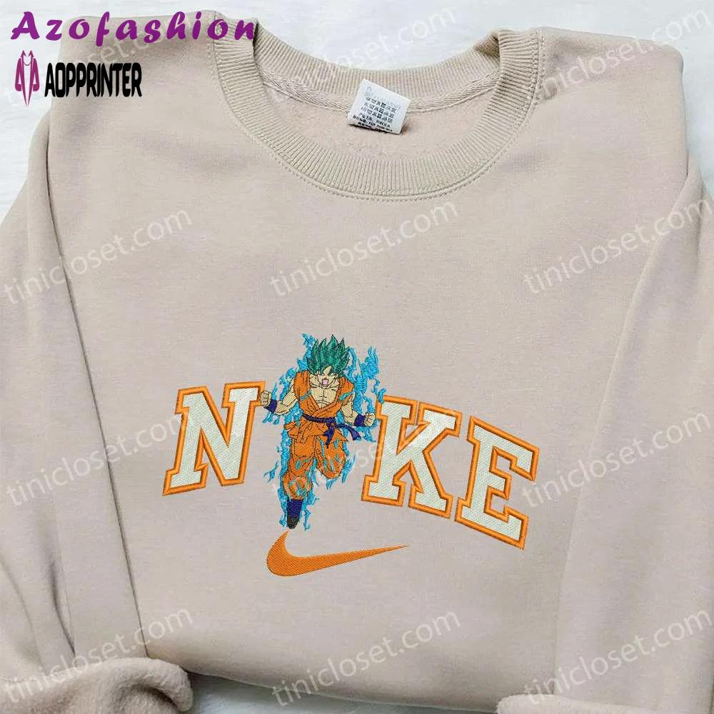 Goku on fire x nike embroidered shirt – dragon ball custom nike tee Embroidered Shirt