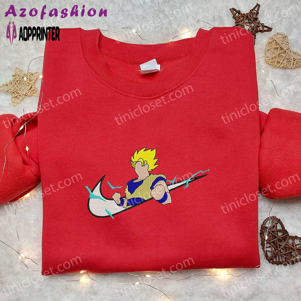 Goku super saiyan 2 x nike swoosh anime embroidered sweatshirt – dragon ball cool anime clothing Embroidered Shirt