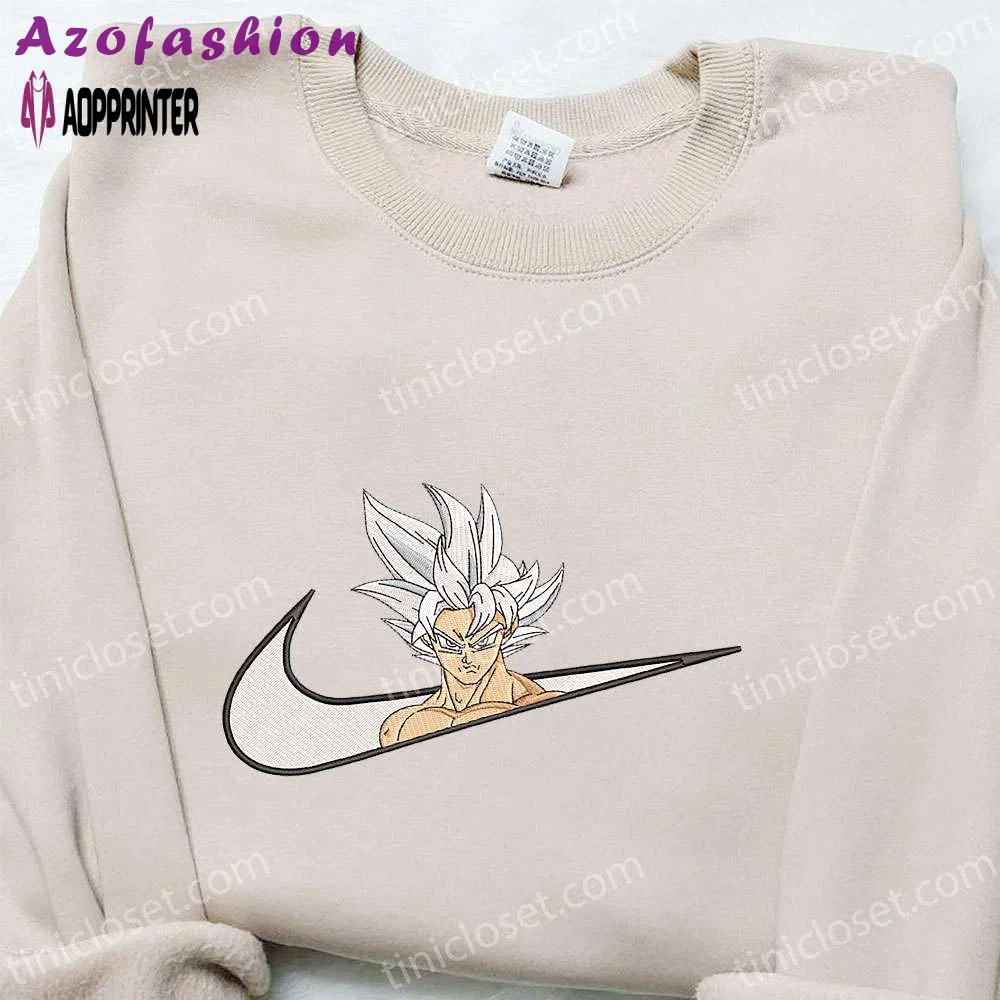 Goku ultra instinct x nike swoosh anime embroidered sweatshirt – dragon ball & nike inspired shirt Embroidered Shirt
