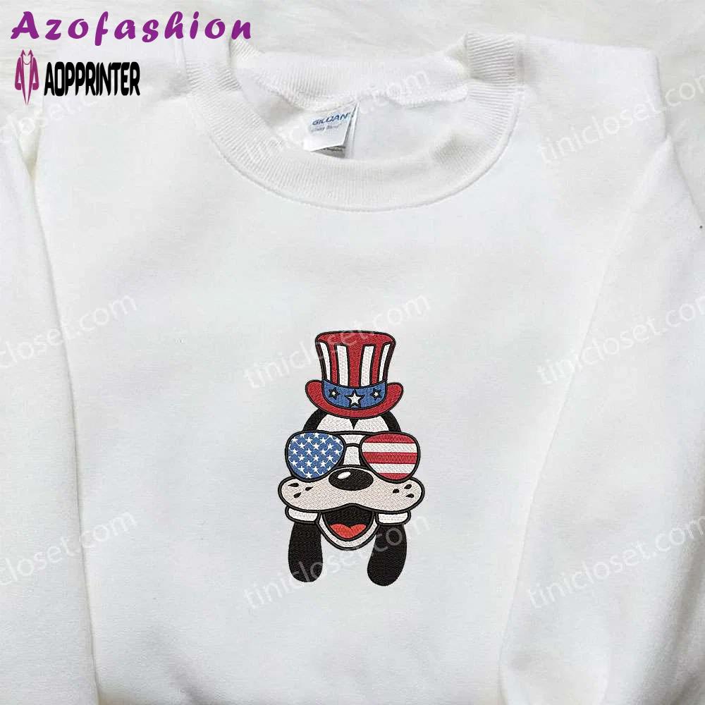 Goofy with american glasses embroidered shirt – disney s best patriotic shirt Embroidered Shirt