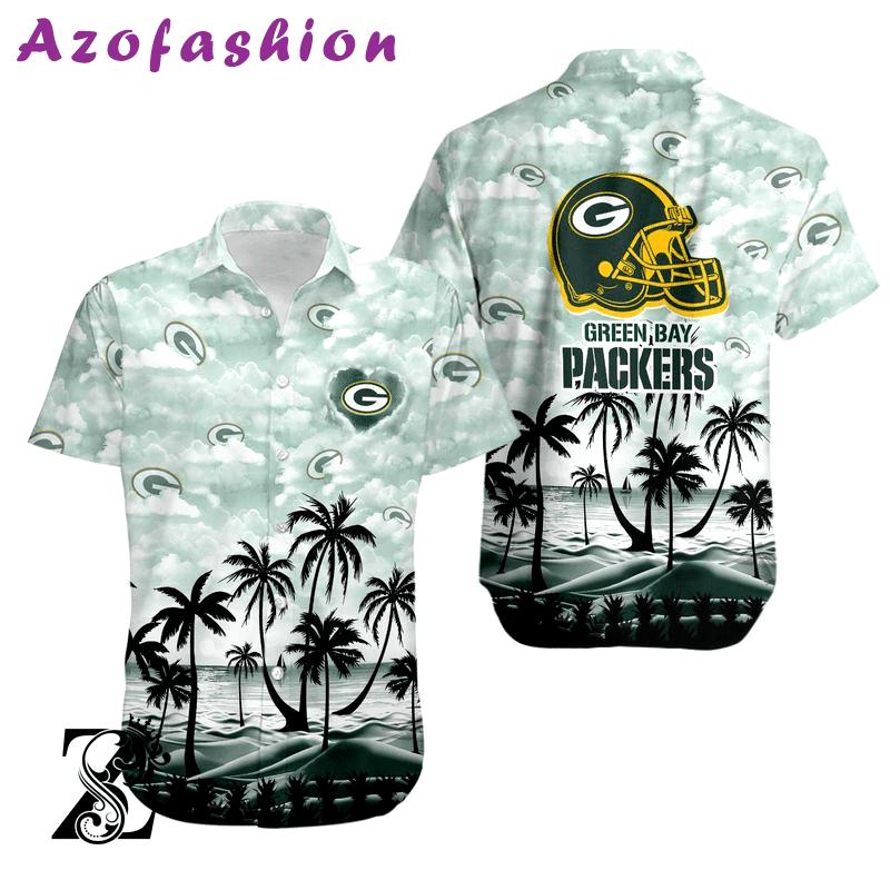 Green bay packers helmet tropical summer hawaiian shirt Hawaii Shirt Shorts & Flip Flops