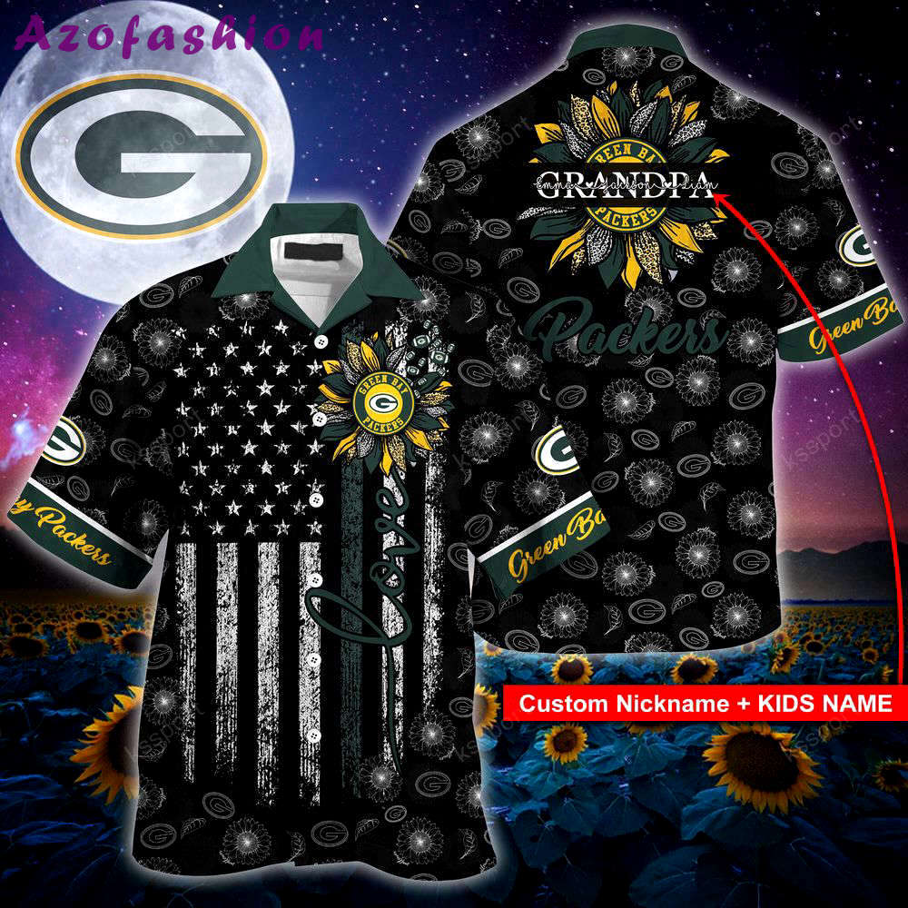 Green bay packers nfl-hawaii shirt sunflower custom your nickname,kids name for men women Hawaii Shirt