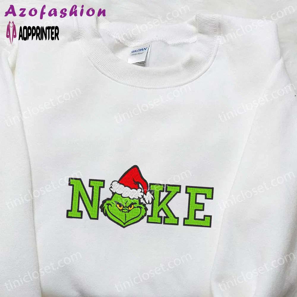 Grinch christmas x nike movie embroidered shirt: best gift idea with nike inspiration Embroidered Shirt