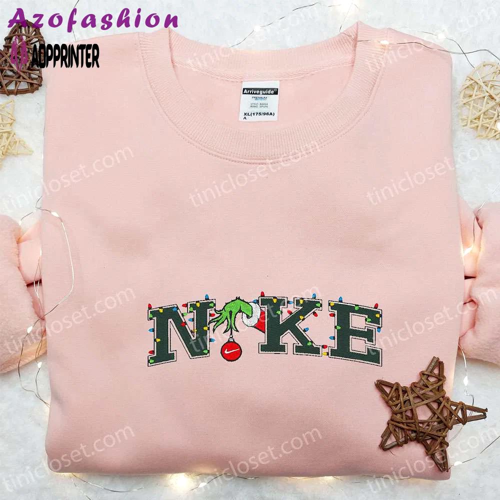 Grinch hand christmas x nike embroidered sweatshirt – best nike inspired hoodie for christmas gift Embroidered Shirt