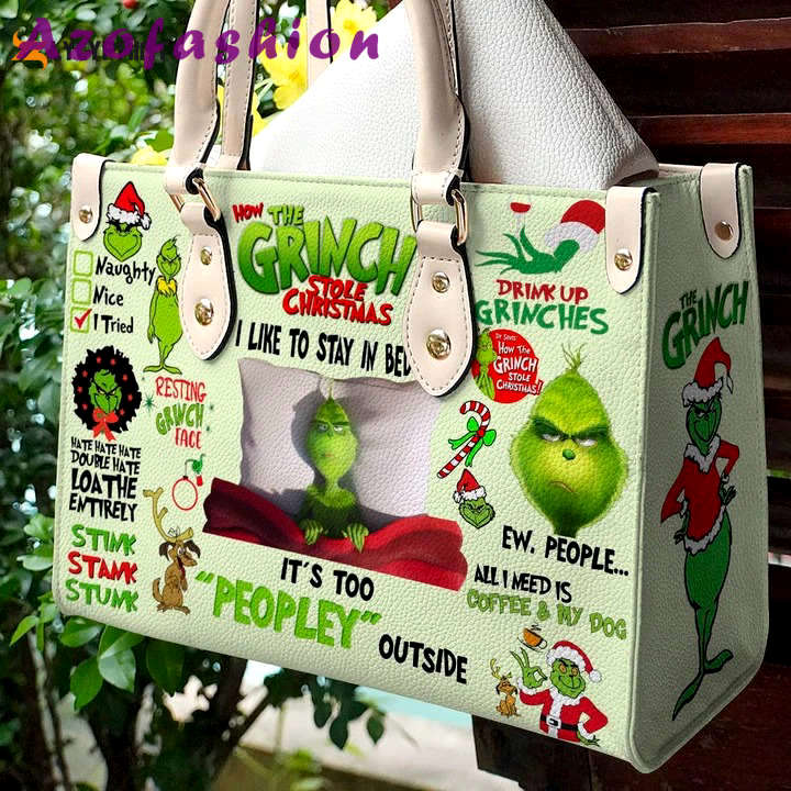 Grinch lover leather hand bag gift for women’s day gift for women s day – unique & stylish present for her 266 Women Leather Hand Bag