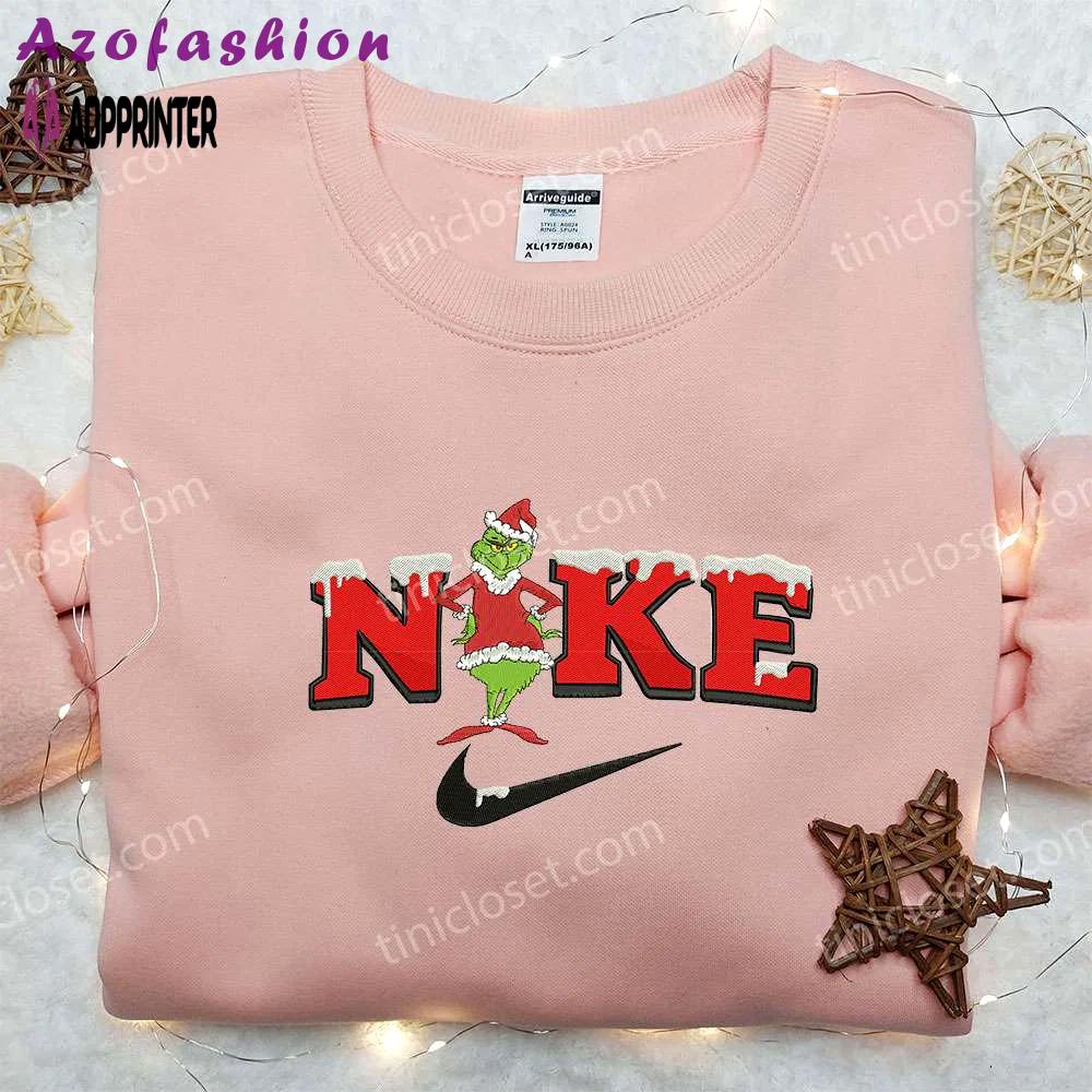 Grinch xmas x nike embroidered sweatshirt – best christmas gift idea nike inspired shirt Embroidered Shirt