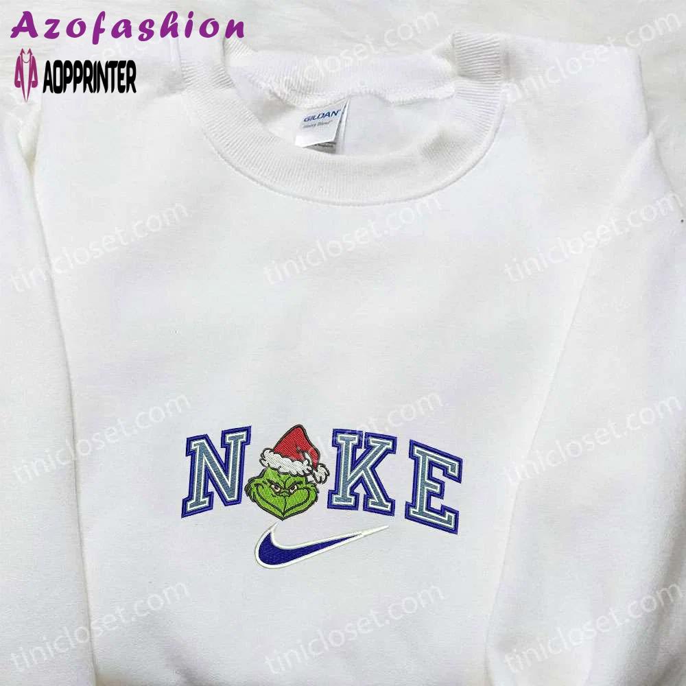 Grinch xmas x nike movie embroidered shirt – best christmas gift idea with nike inspiration Embroidered Shirt