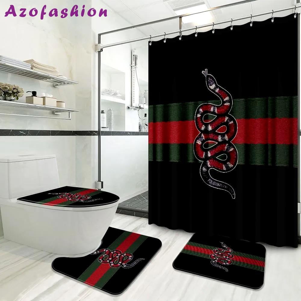 Gucci bathroom set luxury shower curtain waterproof luxury brand with logo gucci 2 163 Bathroom Set