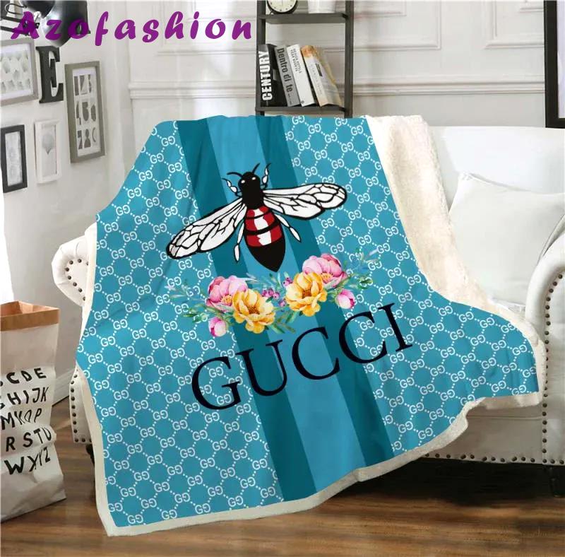 Gucci bee flower blue fashion luxury brand fleece blanket comfortable blanket 259 Blanket Fleece