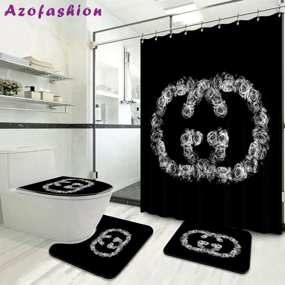 Gucci black flower hypebeast luxury fashion brand home decor bathroom sets bath mat Bathroom Set