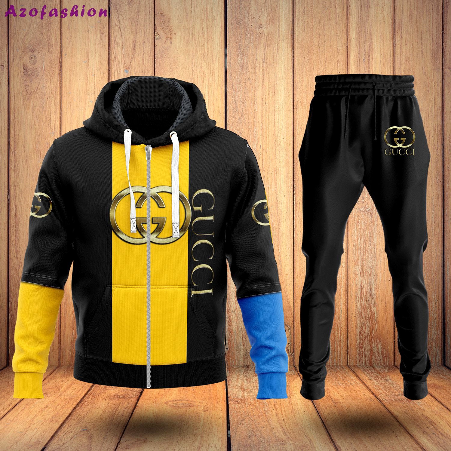 Gucci black yellow hoodie sweatpants pants hot 2023 luxury brand clothing clothes outfit for men 42 Hoodie Long Pants 3D Set
