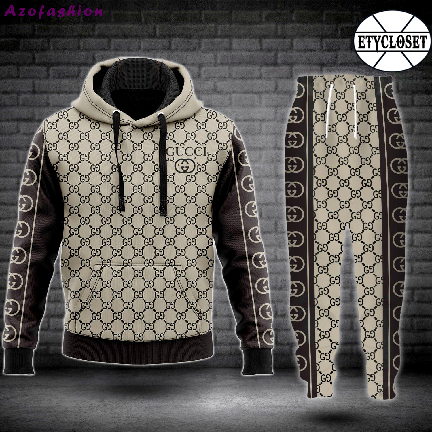 Gucci brown hoodie sweatpants pants hot 2023 luxury brand clothing clothes outfit for men 40 Hoodie Long Pants 3D Set