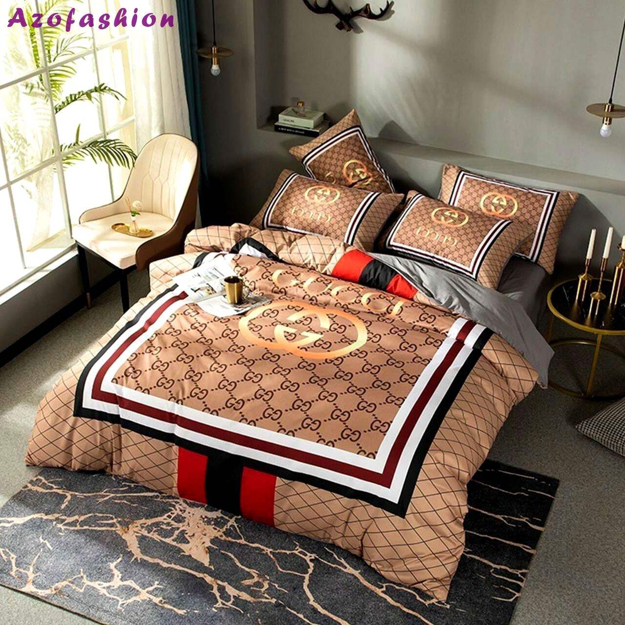 Gucci brown luxury brand high-end     Bedding Sets covers bedspread sheets bed linen bedroom idea home decor duvet bedclothes blankets