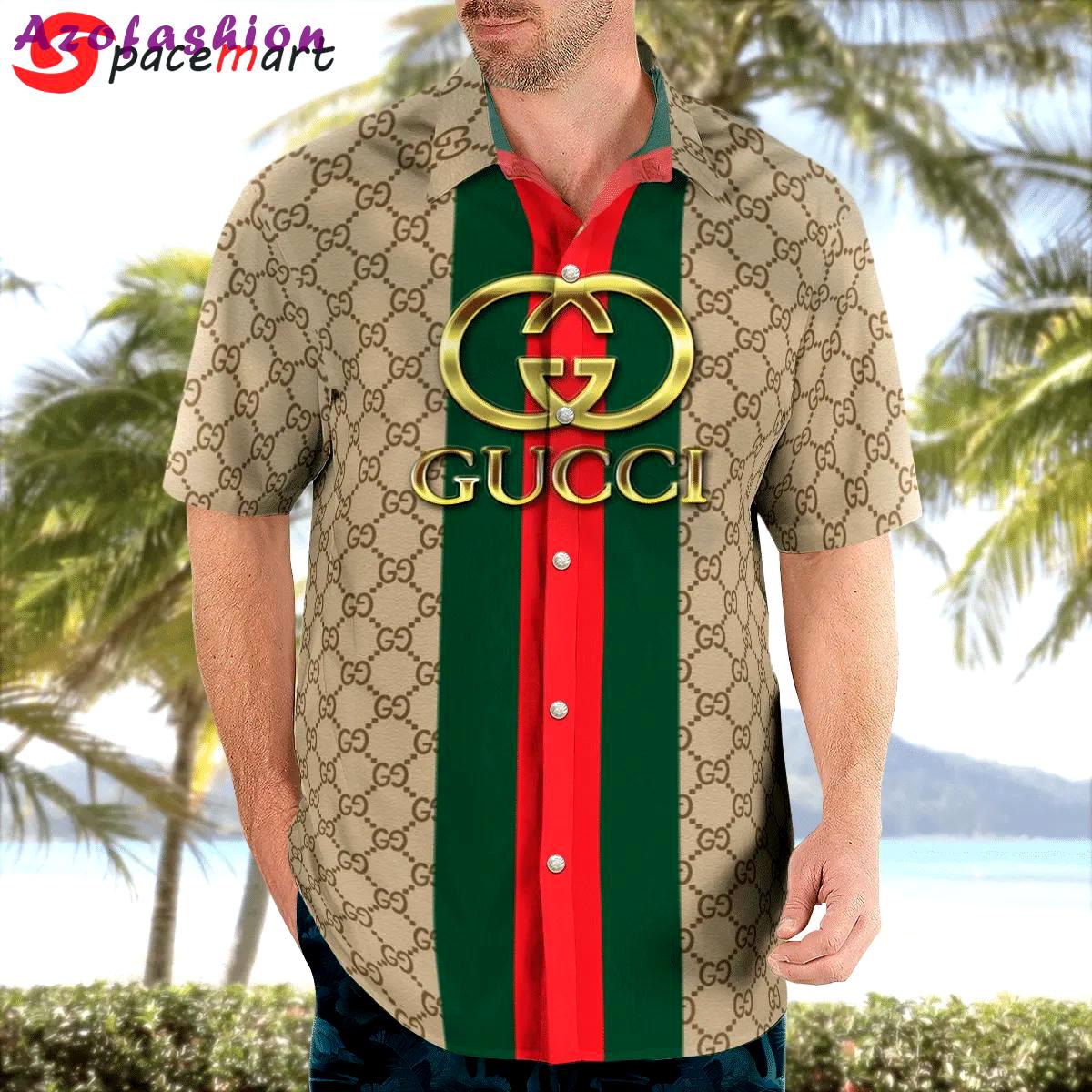 Gucci cream stripes luxury brand premium fashion hawaii shirt for men 34 hawaii shirt Hawaii Shirt Shorts & Flip Flops
