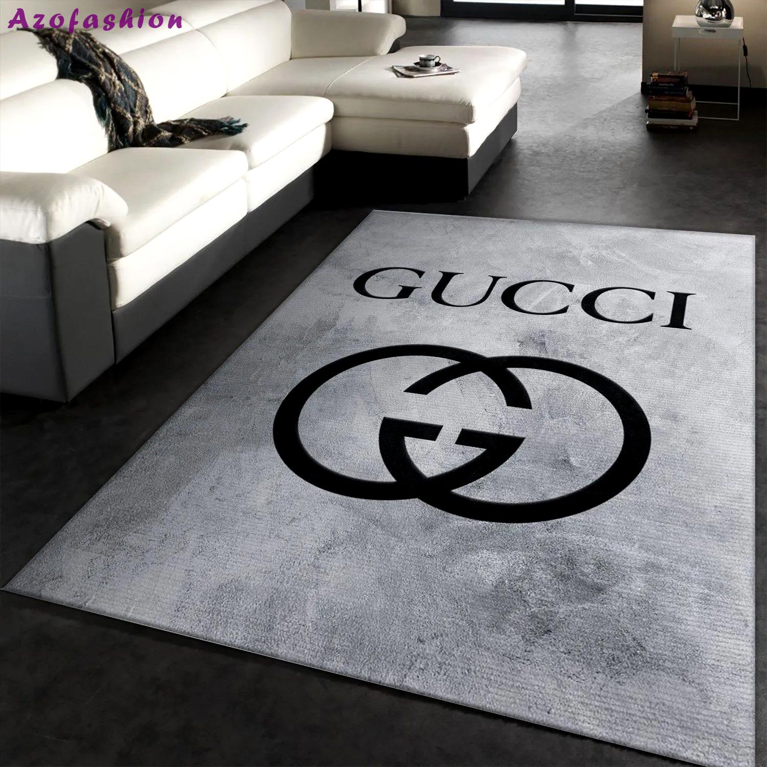 Gucci grey logo type 299. Upgrade Your Living Room with Luxury Home Decor: Area Carpets, Floor Decor, Door Mats, and Hot Gift Items with style a High-End Fashion Brand Rectangle Rug