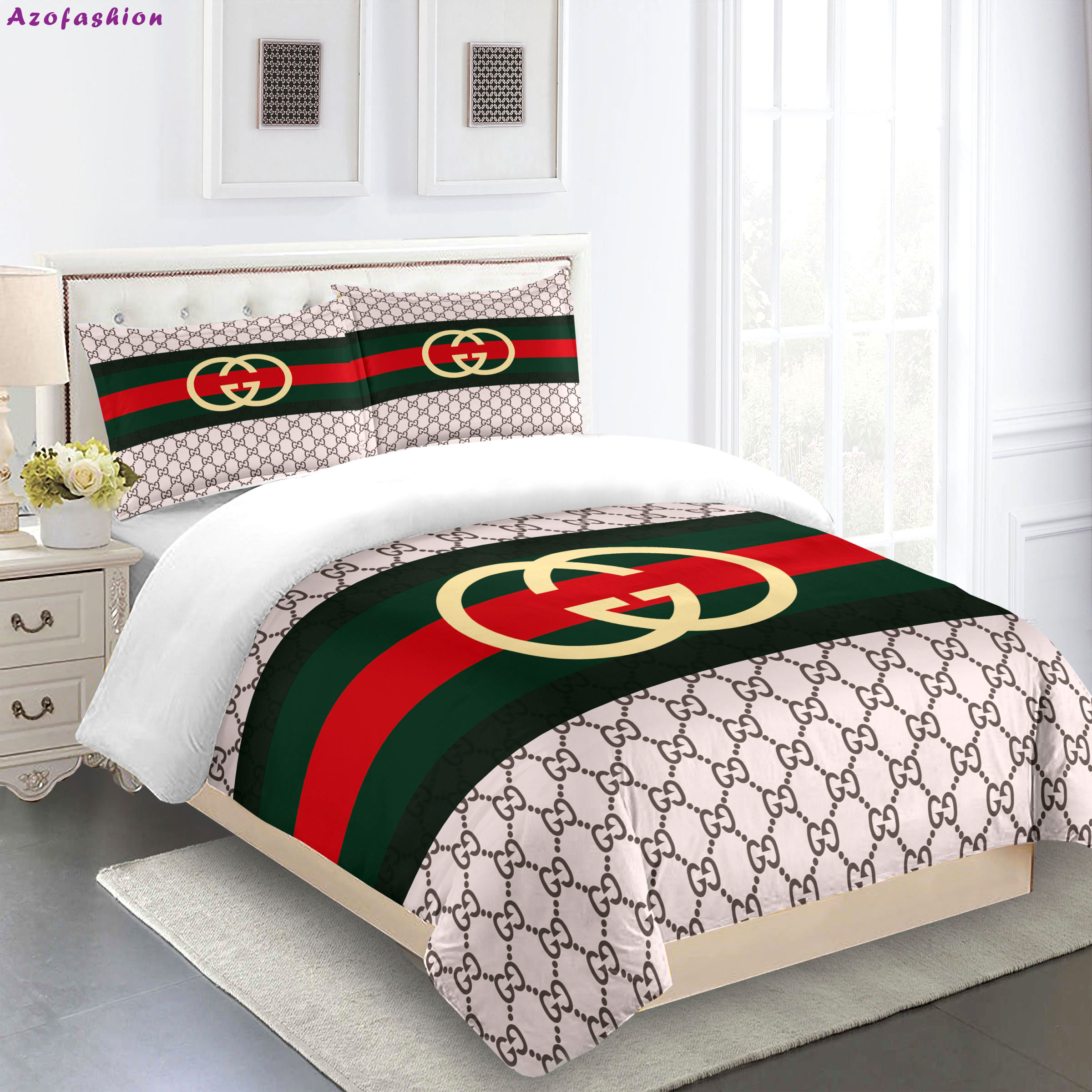 Gucci   italy beige red gold luxury bed sheets  Bedding Sets covers bed linen bedclothes sheets home decor bedspread duvet blankets bedroom idea