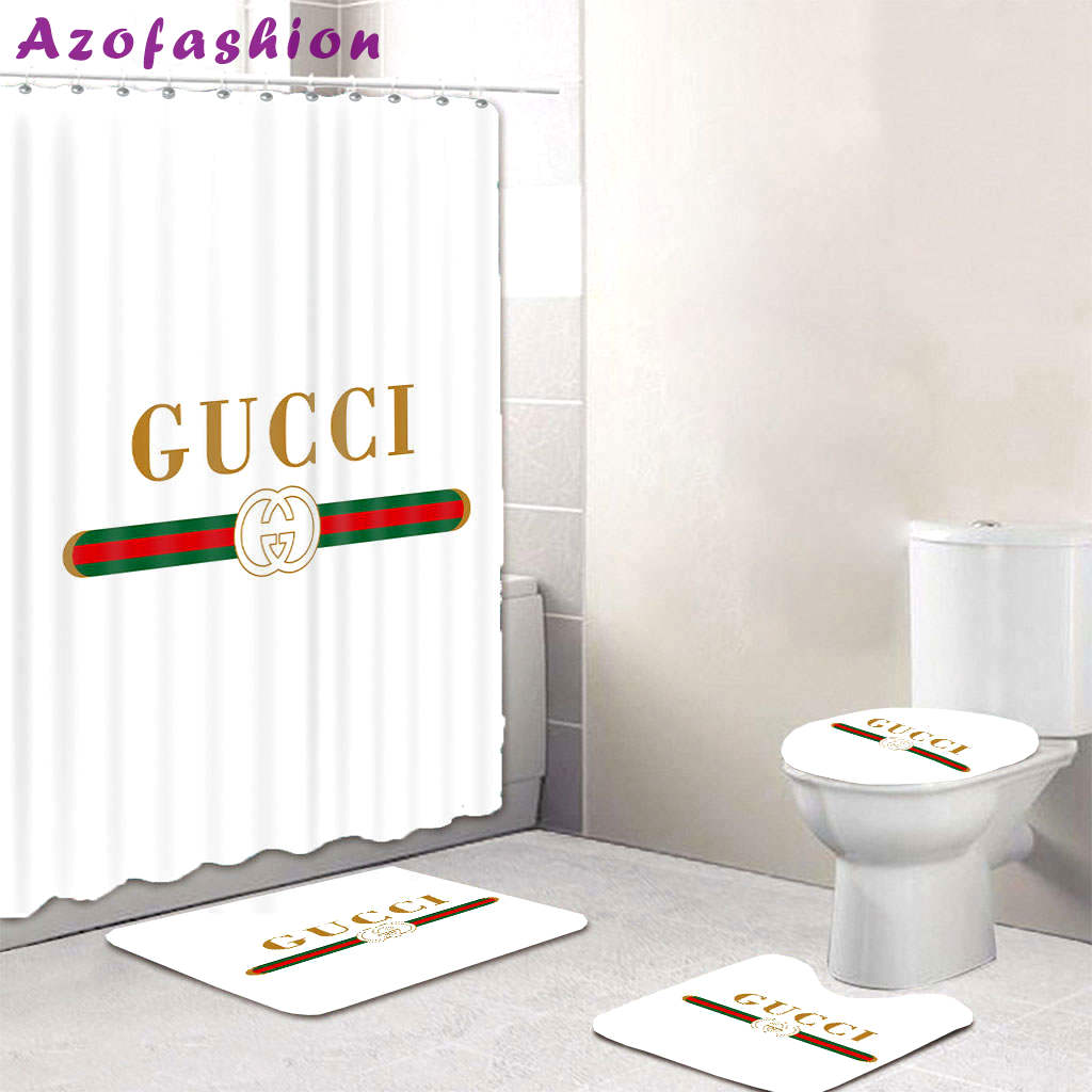 Gucci italy luxury bath mat sets white and gold bath mat sets shower curtain 237 Bathroom Set