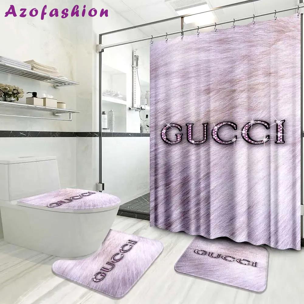 Gucci logo type 1425 Bathroom Accessory Sets Pedestal Rug Bath Mat Set Hypebeast Bathroom Waterproof Shower Curtain Luxury Fashion Brand Toilet Cover Bathroom Sets Home Decor