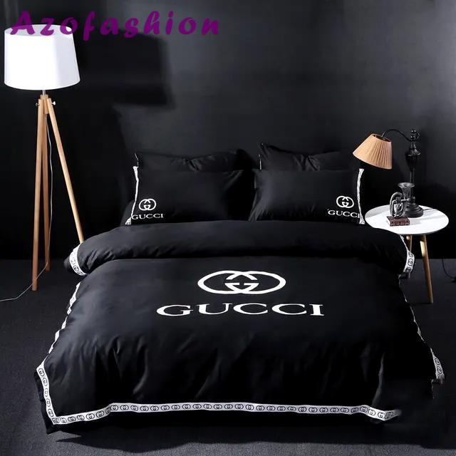 Gucci luxury brand black bedding sets bedspread duvet cover set, bedroom decor , thanksgiving decorations for home best luxury bed sets gift thankgivings and christmas Bedding Sets