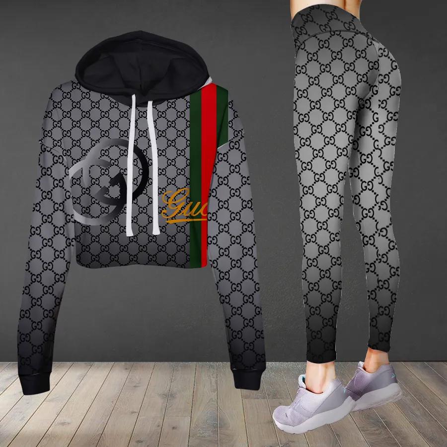 Gucci luxury brand clothes leggings and crop top set for women Croptop Hoodie Legging Set