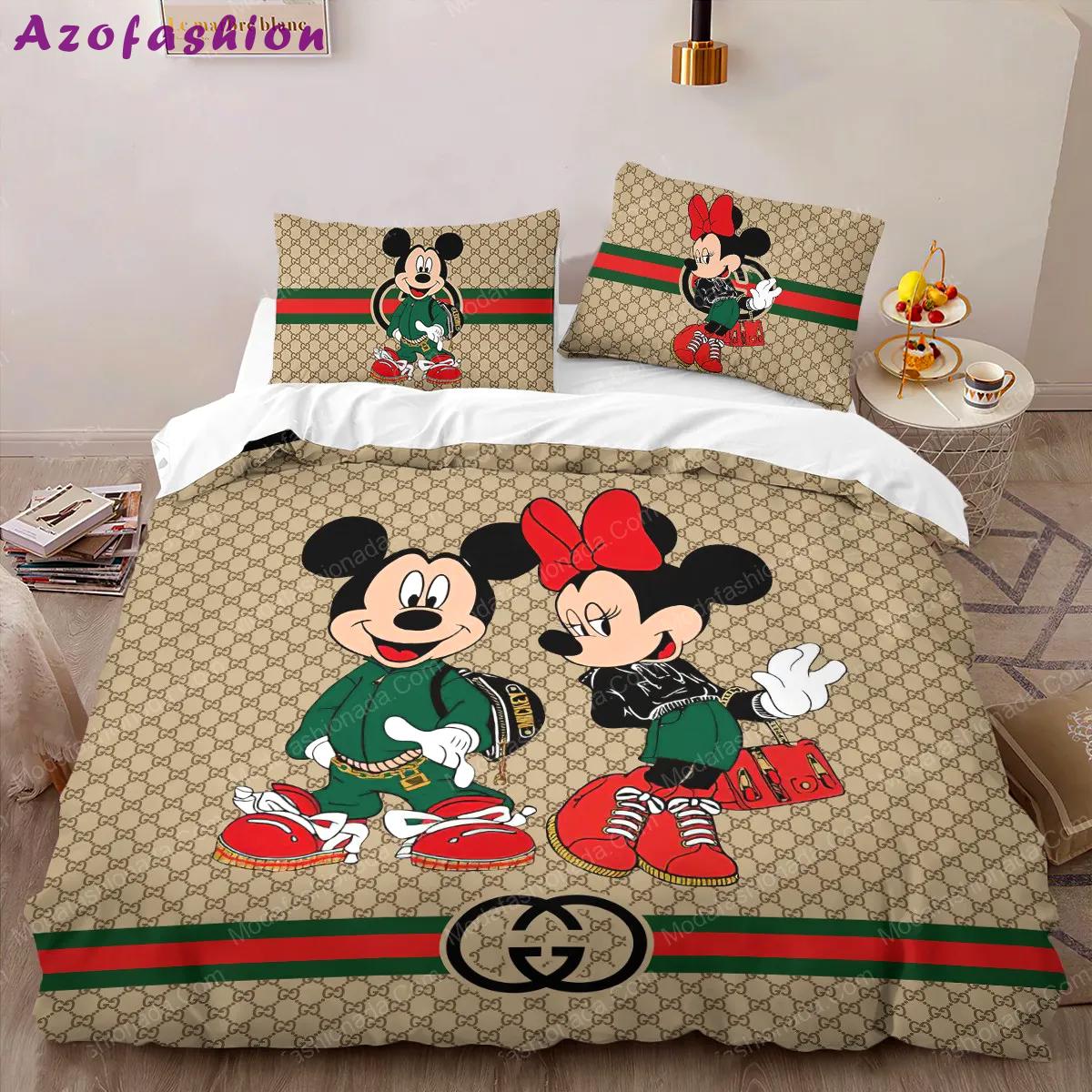 Gucci mickey mouse logo type 993 Bedding Sets premium fashion brand bedspread blankets home decor sheets covers bed linen duvet bedclothes luxury ideas hyperbeast Bedroom