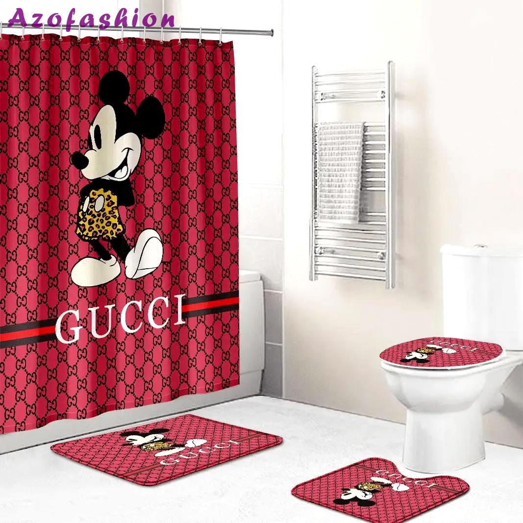 Gucci mickey red bathroom set home decor bath mat hypebeast luxury fashion brand Bathroom Set