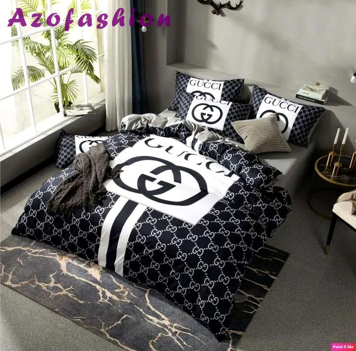 Gucci navy luxury brand high-end bedding sets, bedroom decor , thanksgiving decorations for home best luxury bed sets gift thankgivings and christmas Bedding Sets